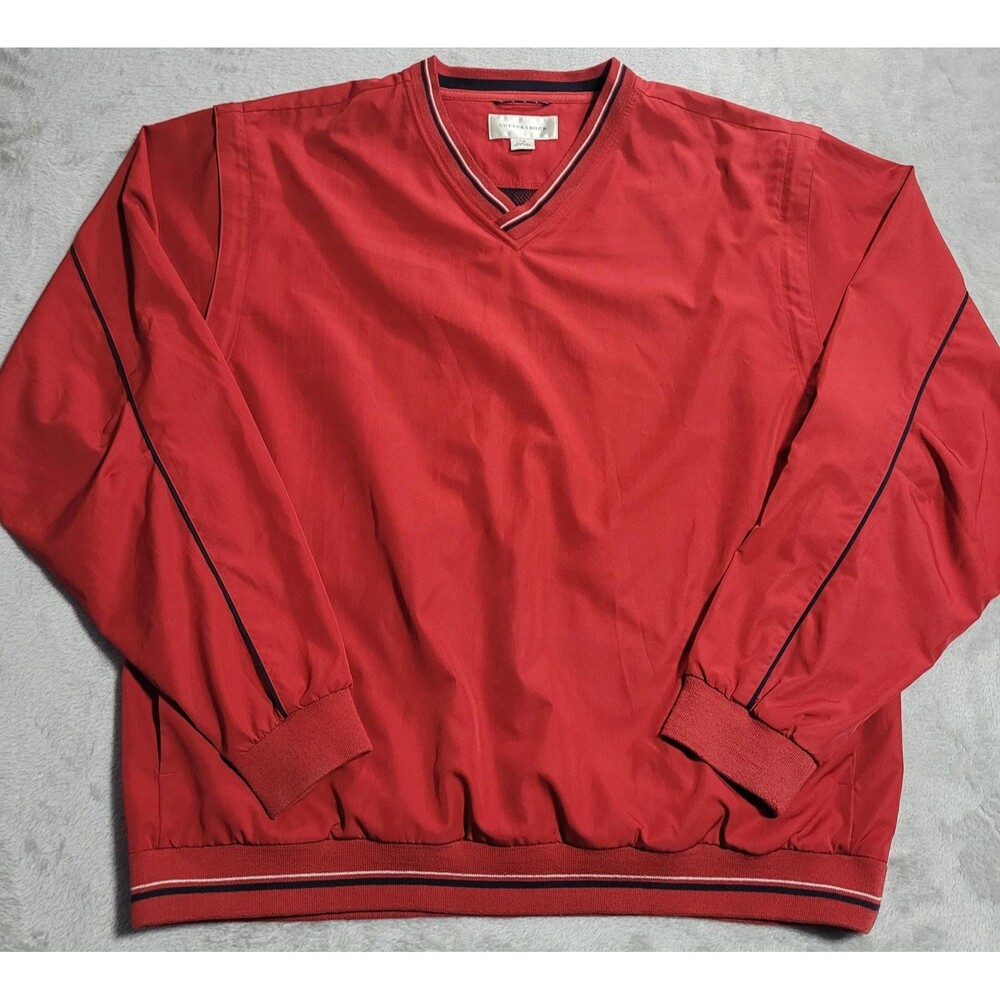 Cutter & Buck Windbreaker Jacket Mens Large Red V Neck Pullover Lined Golf